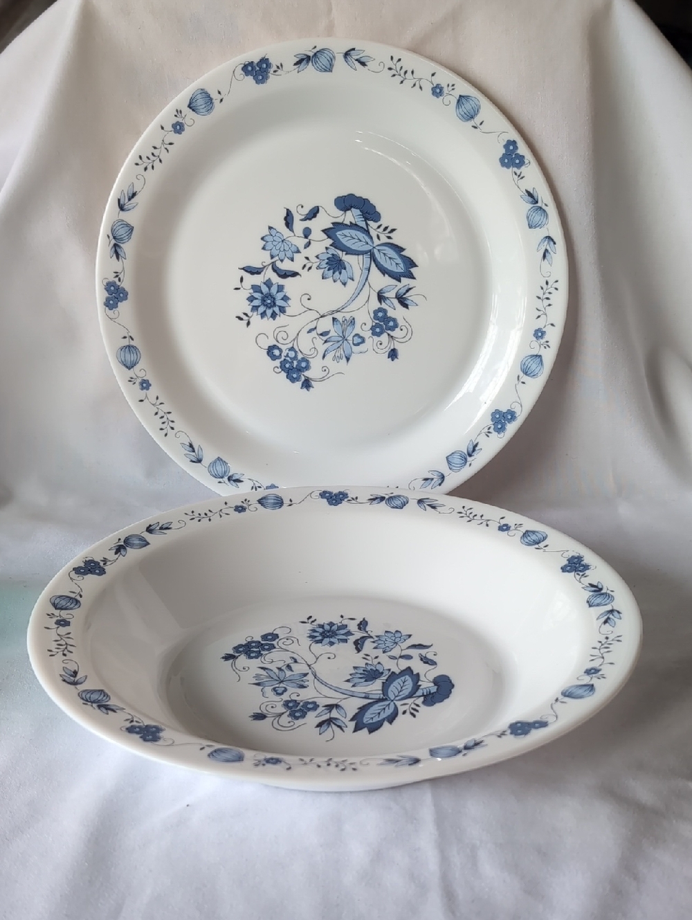 Blue Floral Acropal Serving Plate - And Bowl Set of 2